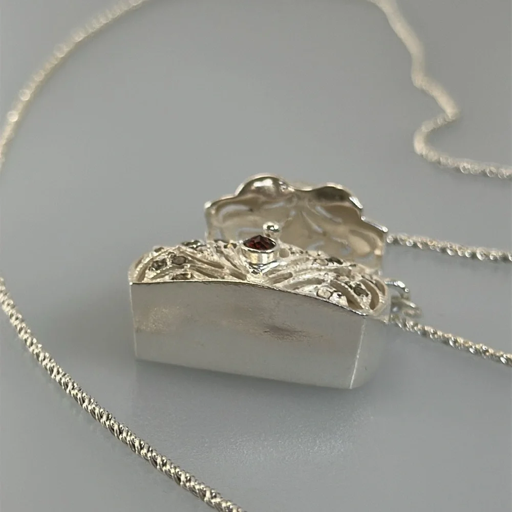 925 silver mini bag stones Pendant Necklace